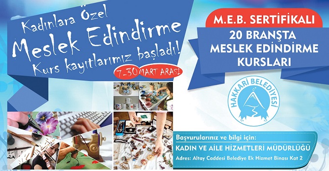 Kadınlara Özel meslek edindirme kurs kayıtları başlıyor