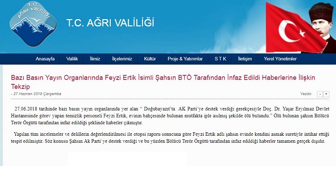 Valilik: Ölü bulunan Feyzi Ertik’i PKK’lılar öldürmedi, intihar etti