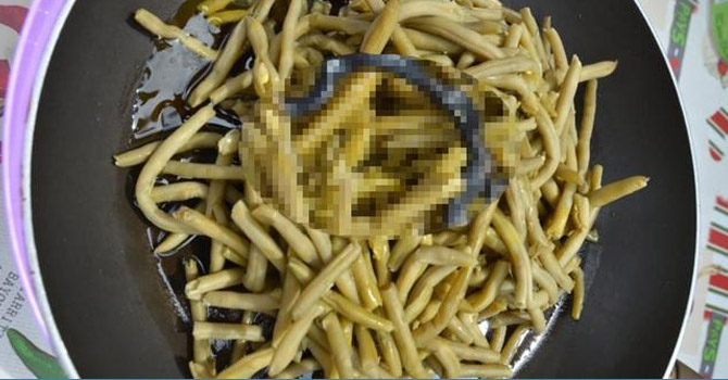 Fasulye konservesinden yılan çıktı