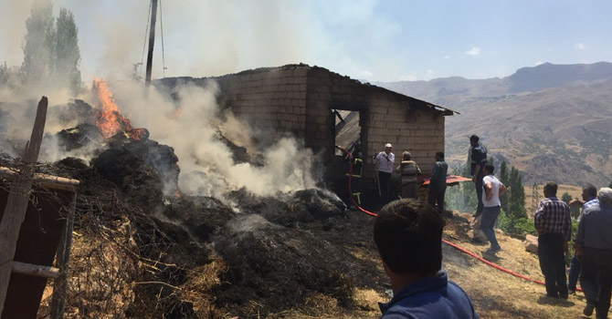 Hakkari'deki yangında samanlık ve ahır kül oldu