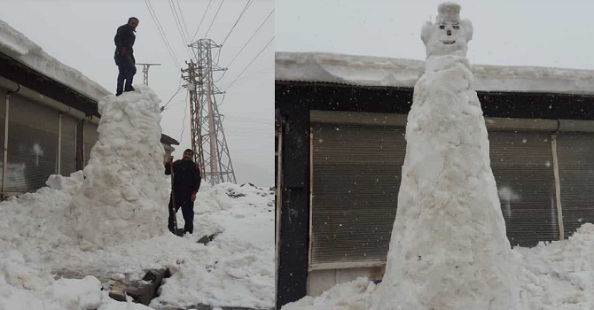 Çukurca sanayi ustalarından 5 metrelik kardan adam!