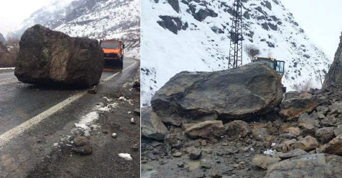 Çukurca ve Yüksekova yoluna kaya düştü!