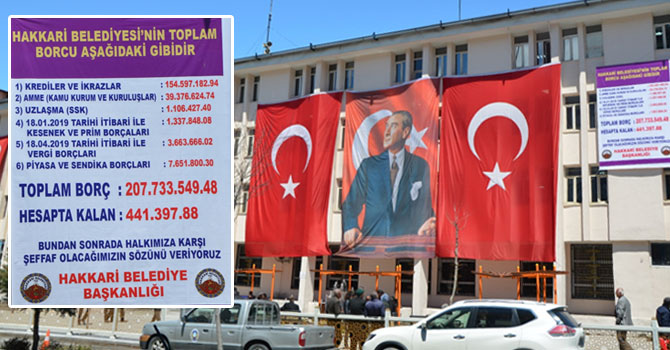 Hakkari belediyesinin borçları binaya asıldı