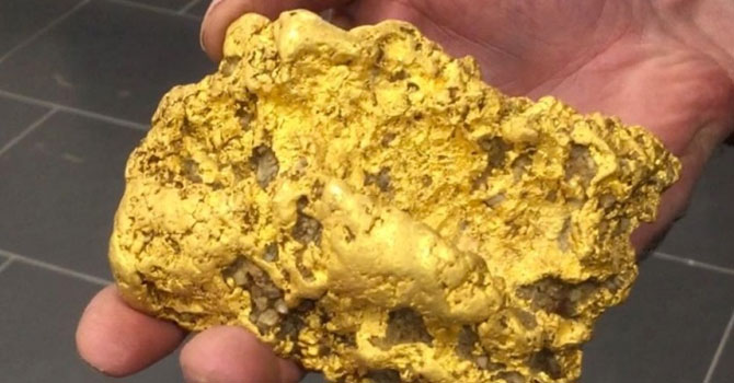 Dedektörle boş arazide 2 kilo altın buldu