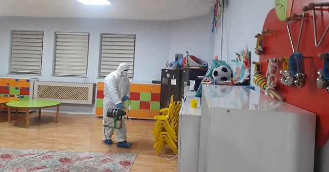 Hakkari’deki anaokulu dezenfekte edildi