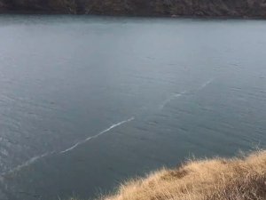 Deprem sonrası yüzey kırığının suda oluşturduğu görüntü dikkat çekti