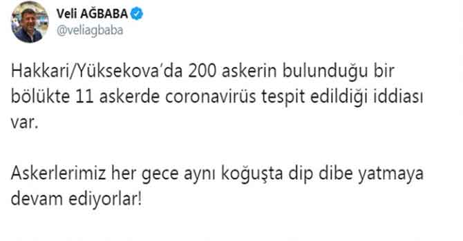 CHP'li Ağbaba Yüksekova'da 11 askerin koronavirüse yakalandığı iddiasını Bakan'a sordu