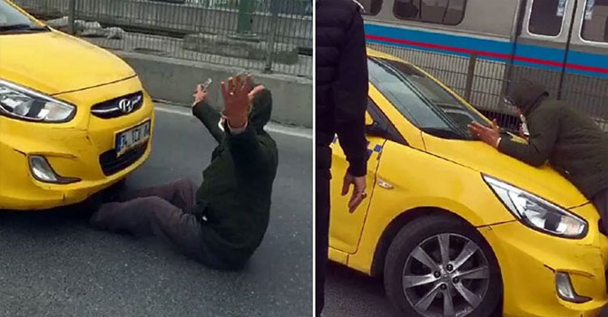 'Bu benim gelinim' dedi ve taksinin önüne yattı