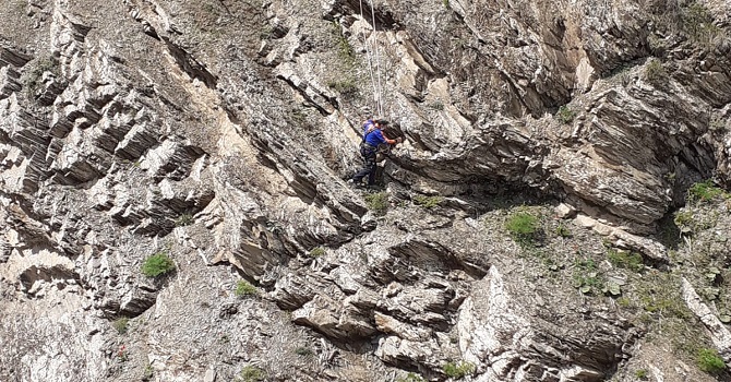 Kayalıklarda mahsur kalan keçiyi AFAD ekipleri kurtardı