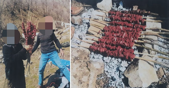 Dağ keçisini vurup şiş kebap yaptılar