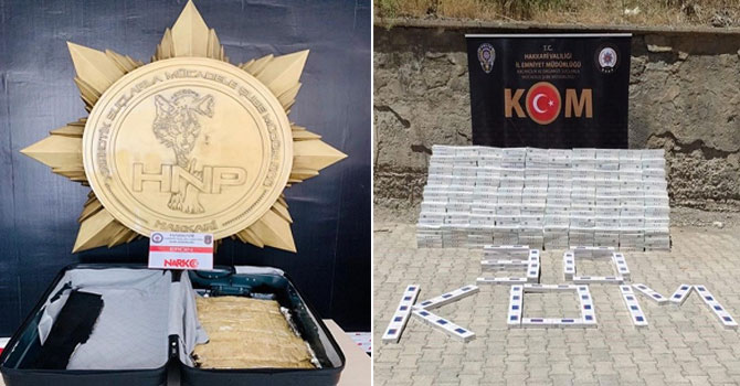 Hakkari'de 4 kilo eroin, 14 bin paket sigara ele geçirildi