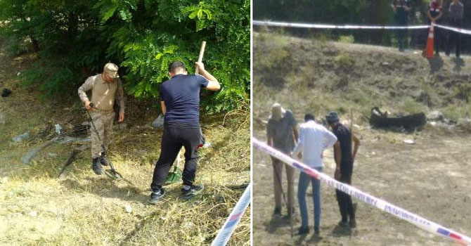 Takla atan zırhlı araçtan çevreye saçılan altınlar dedektörle aranıyor