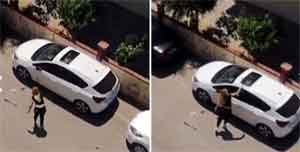 Park halindeki otomobilin camlarını kırdı