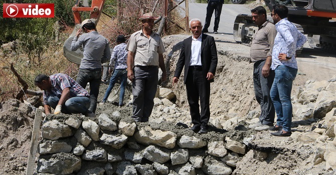 Hakkari'de taş duvar örme çalışmaları