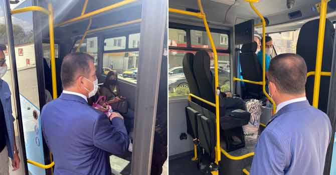 Vali Akbıyık servise binip denetim yaptı