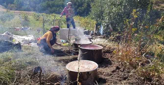 Çukurca'da doğal üzüm pekmezinin yapılmasına başlandı