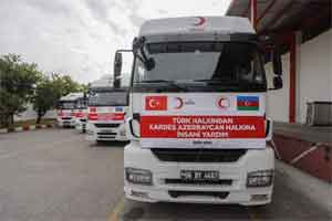 Kızılay Azerbaycan'a 4 TIR'lık yardım gönderdi