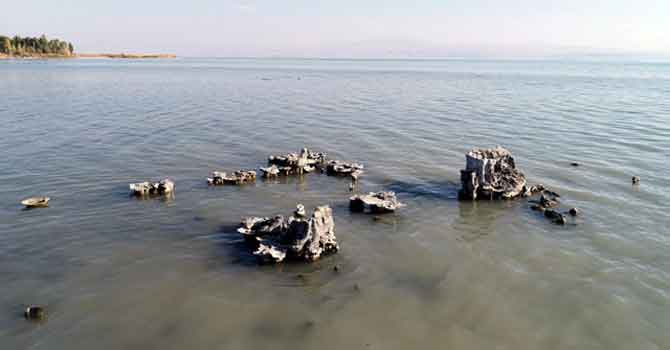 Van Gölü'nde sular çekilince mikrobiyalitler ortaya çıktı