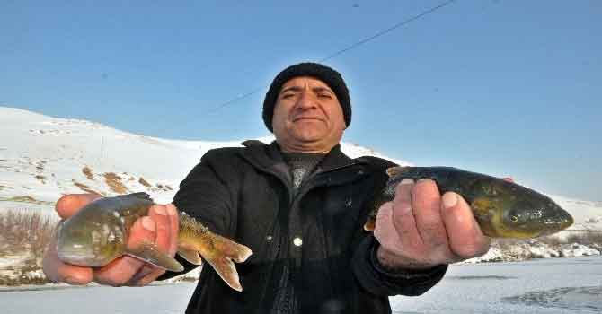 Buz tutan derede 'Eskimo usulü' balık avı