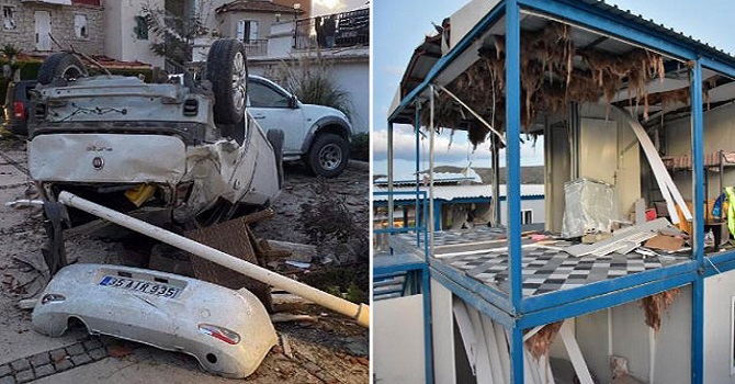 Çeşme hortumun şokunda: 2 tonluk arabalar havalanıp sağa sola fırladı