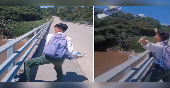 Sınavdan çıkıp kitaplarını nehre atan çocuk viral oldu