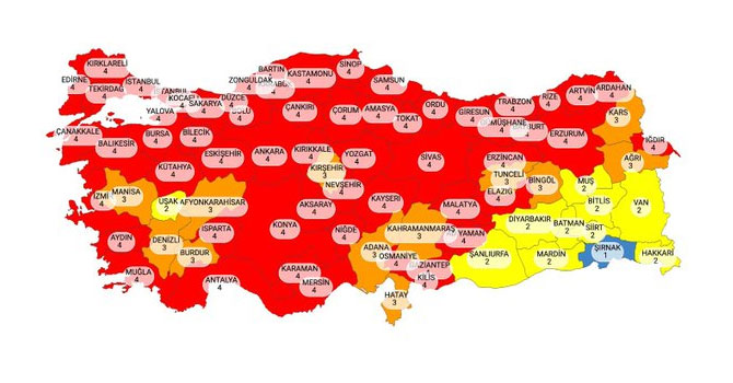 Koca risk haritasını paylaştı Hakkari sarı listede