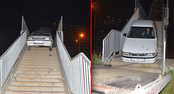 Yaya üst geçidine otomobili bırakıp, kaçtı