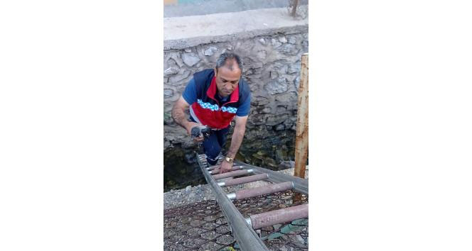 Yuvadan düşen yavru kargayı itfaiye ekibi kurtardı