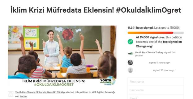 İklim krizi müfredata eklensin kampanyası