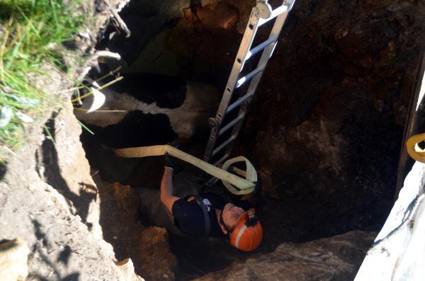 Çukura düşen ineği itfaiye kurtardı