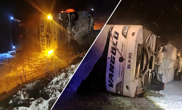 Van-Bitlis kara yolunda iki yolcu otobüsü devrildi: 24 yaralı