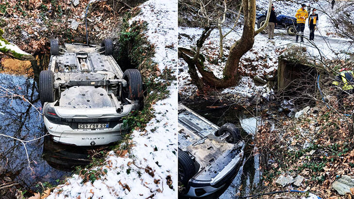 Dere yatağına devrilen otomobilin sürücüsü öldü