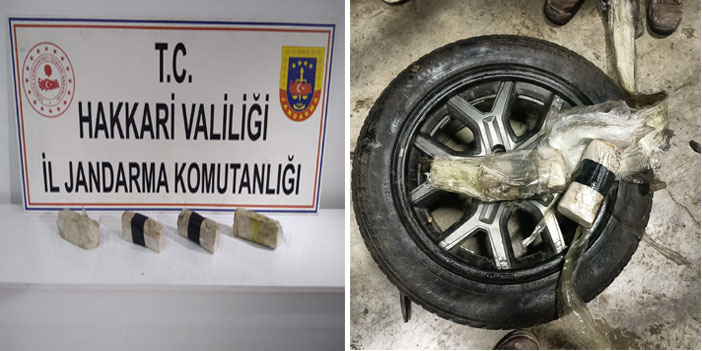 Hakkari'de aracın lastiklerinde 2 kilo eroin çıktı
