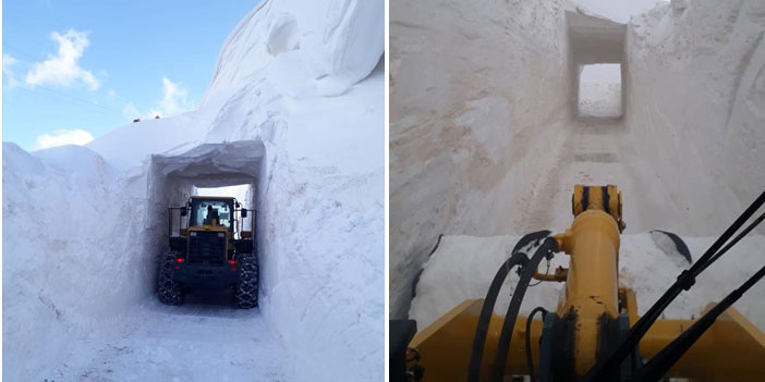 Şemidinli'de kardan tünelle yol açıldı