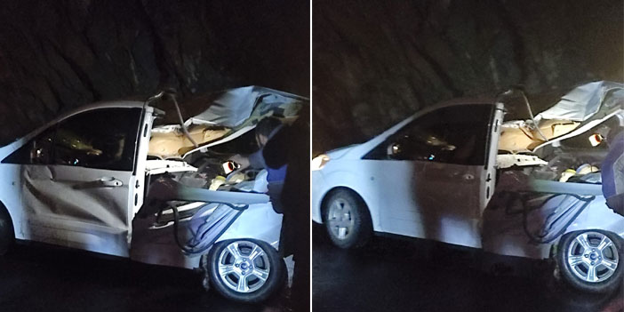 Aracın üzerine dev kayalar düştü. Kurtarmaya giden ekiplerde son anda kurtuldu