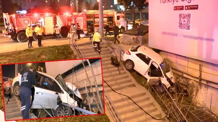 14 yaşındaki çocuk fren yerine gaza bastı, otomobil karşı sokağa uçtu