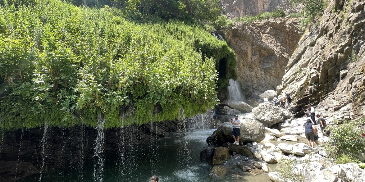 Hakkari'de sıcaktan bunalanlar serinlemek için Şineber Şelalesi'ni tercih ediyor