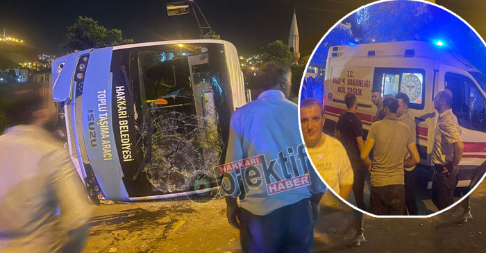 Hakkâri’de Kontrolden çıkan halk otobüsü elektrik direğine çarptı