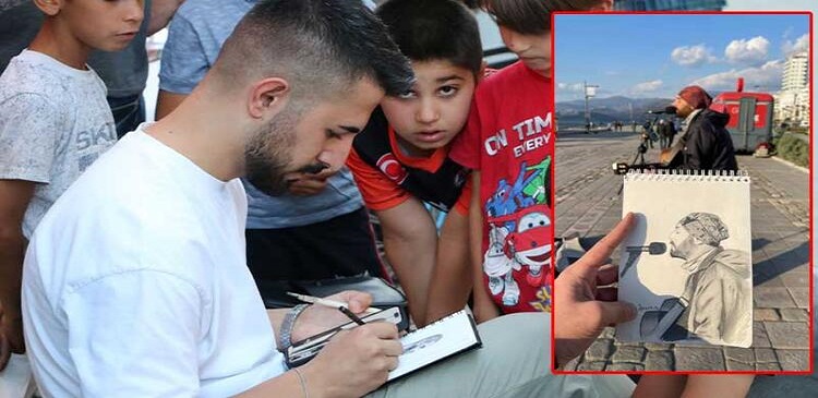 Tanımadığı kişilerin resmini çiziyor, hediye ederken video çekip sosyal medyada paylaşıyor