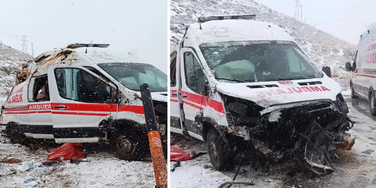 Yüksekova'da ambulansın devrilmesi sonucu 3 personel yaralandı