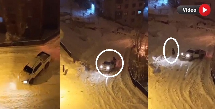 Hakkari’de Genç kadın arabanın altına kalmaktan son anda kurtuldu