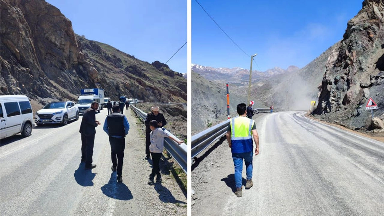 Hakkari-Yüksekova karayolunda taş düşürme çalışması