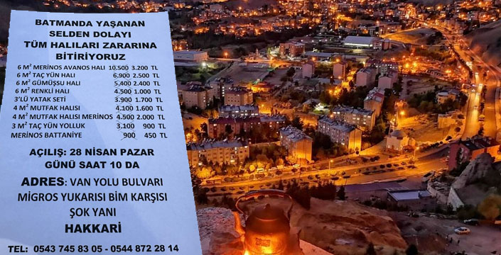 Selden etkilenen halılar Hakkari'de zararına satılacak