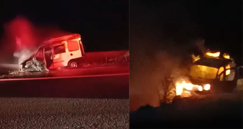 Hakkari'de seyir halindeki araç alev aldı