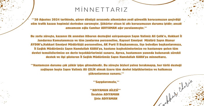 Başkan Adıyaman'dan teşekkür mesajı