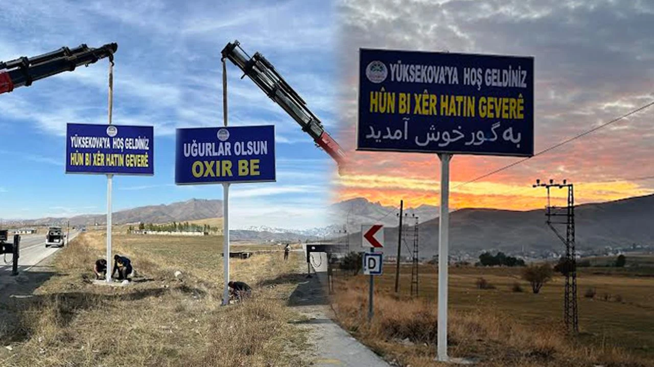 Yüksekova Belediyesi şehrin giriş ve çıkışlarındaki tabelaları 3 dile çevirdi