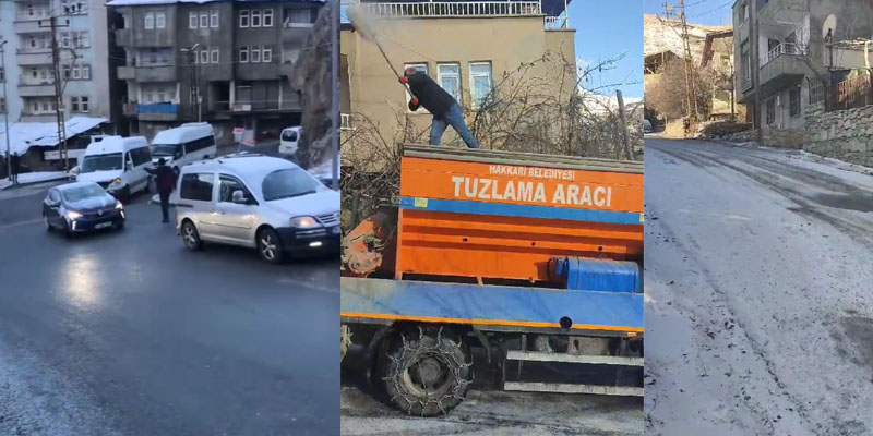 Hakkari'de Yollar buz tuttu araçlar yolda kaldı