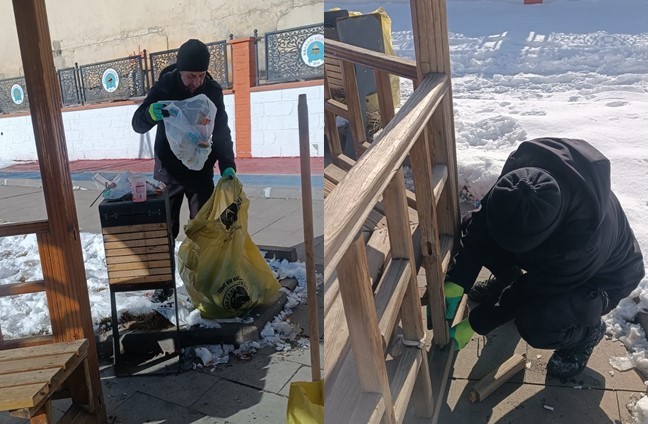 Dondurucu soğukta parklarda onarım ve bakım çalışması