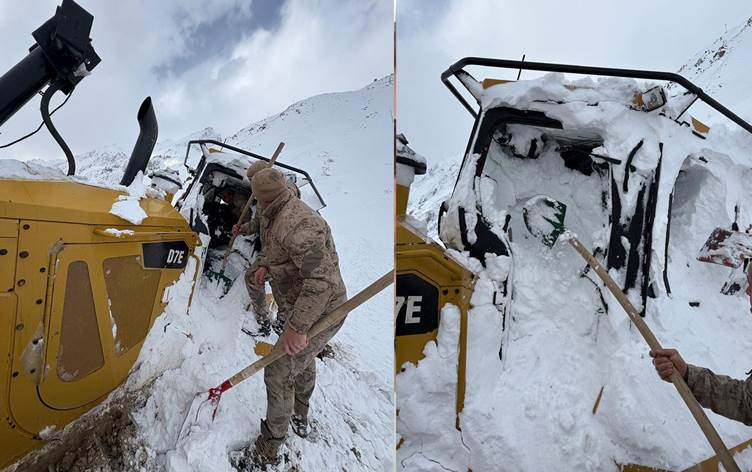 İş makinesinin üzerine çığ düştü