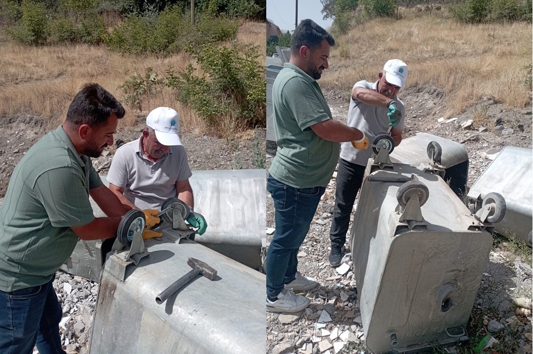 Tahrip edilen konteynerler onarılıyor